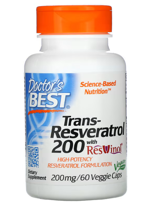 Doctor's Best, транс-ресвератрол 200 с Resvinol, 200 мг, 60 вегетарианских капсул