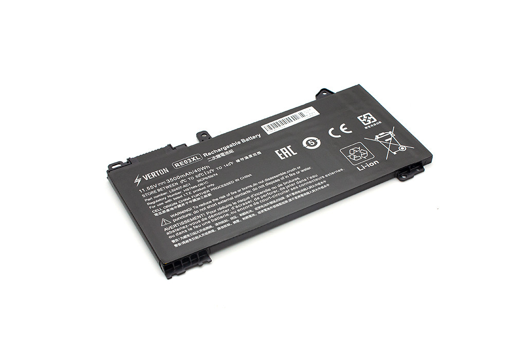 Аккумулятор для ноутбука HP ProBook 430/ 440/ 445/ 450/ 455/ G6 (RE03XL)/ 11.55 В/ 3500 мАч, Verton