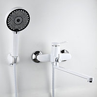 Смеситель для ванны Atlas Venus с длинным гусаком 35 см, шланг 140 см, белый, цинк