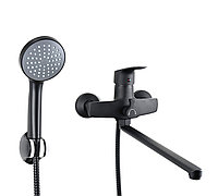 Смеситель для ванны Atlas Earth с длинным гусаком 35 см, шланг 140 см, черный матовый, цинк