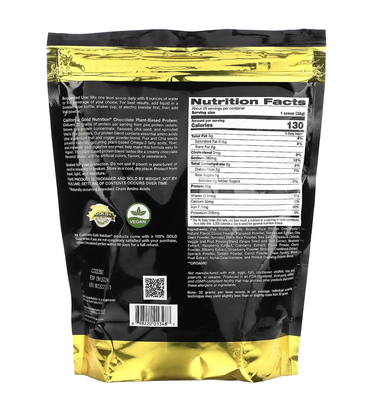 California gold nutrition растительный протеин, шоколад, 907г - фото 2 - id-p114889359