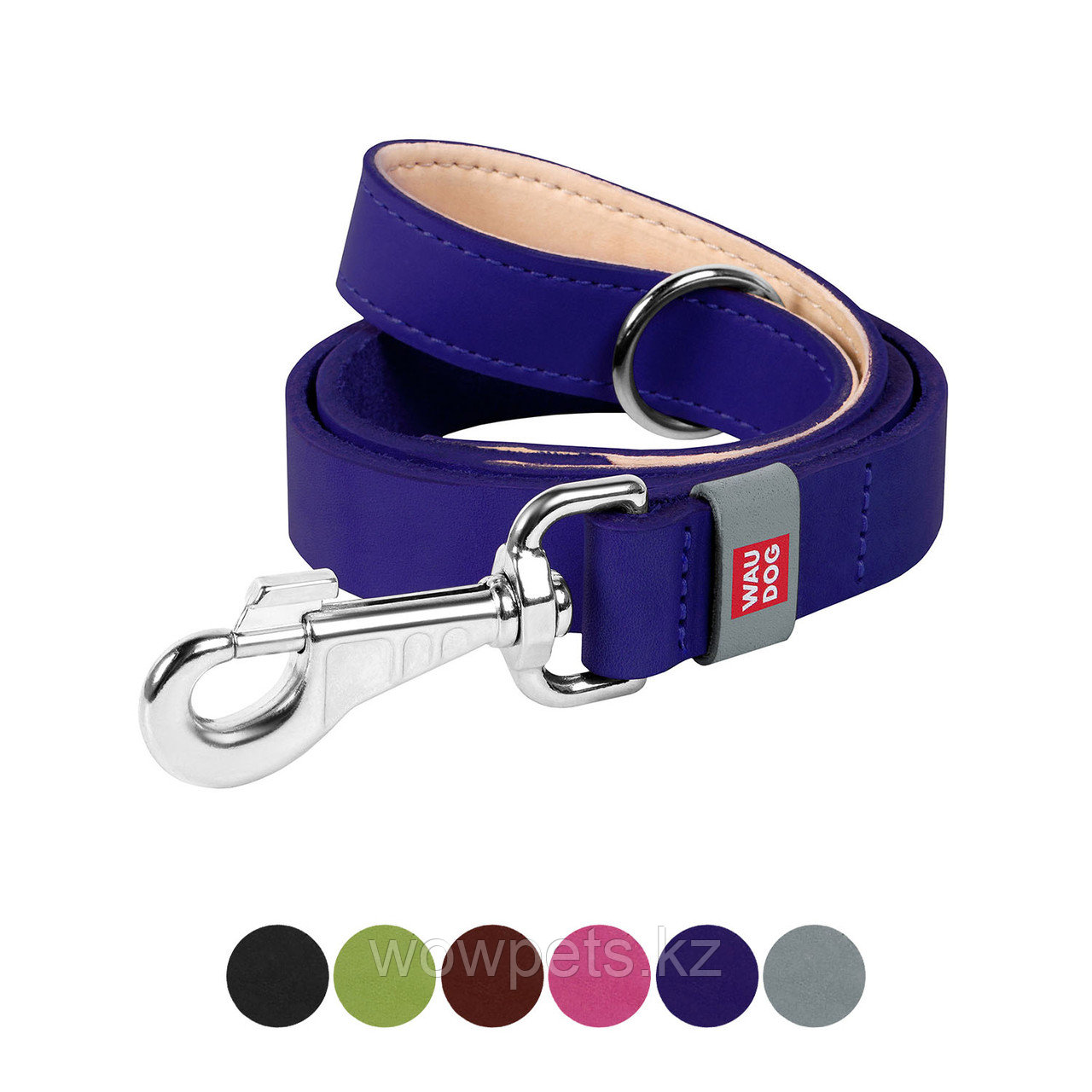 Поводок для собак кожаный WAUDOG Classic, Фиолетовый,M (Ш 20 мм Д 122 см) - фото 4 - id-p114889410