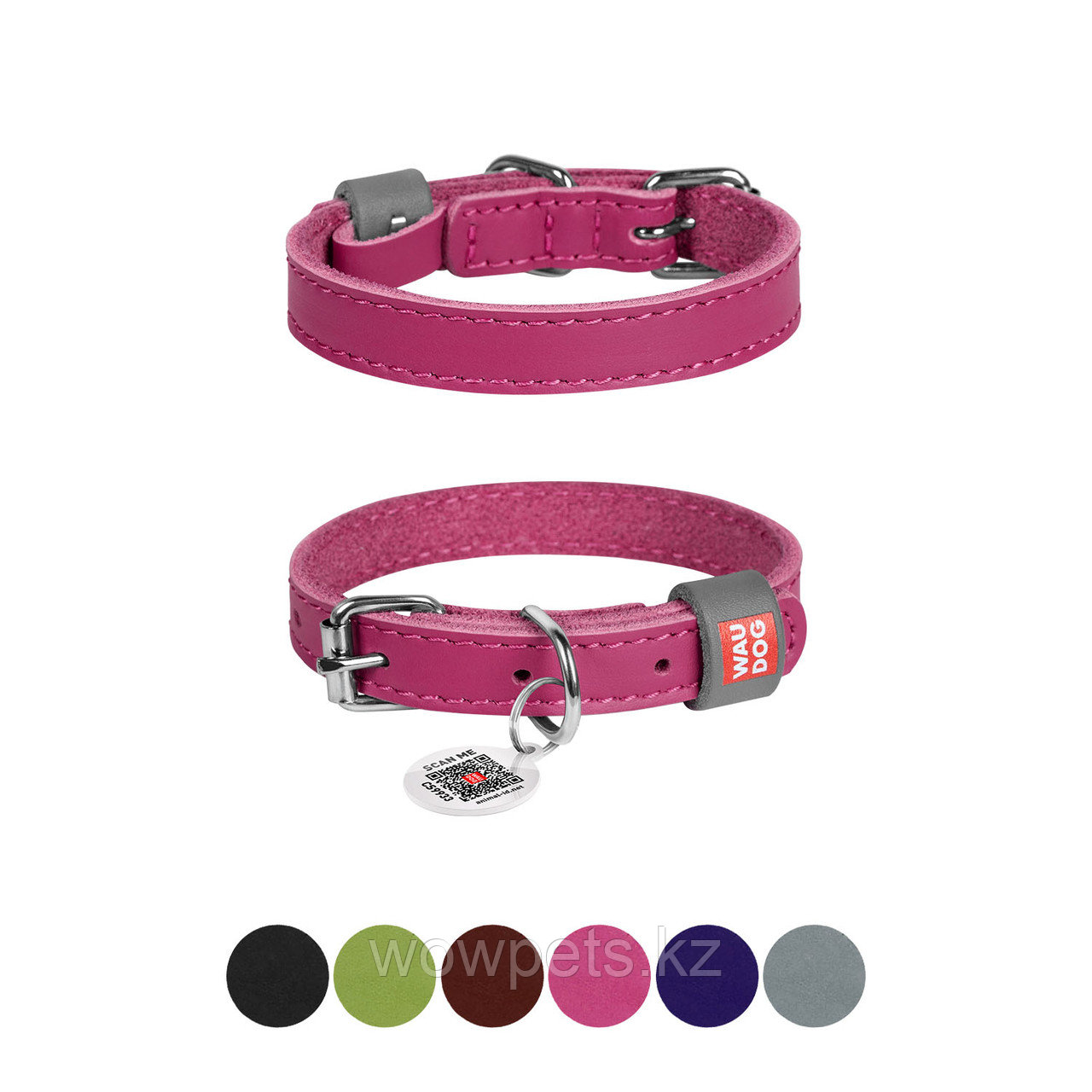 Ошейник для собак кожаный WAUDOG Classic, Розовый (О 21-29 см) - фото 4 - id-p114889548
