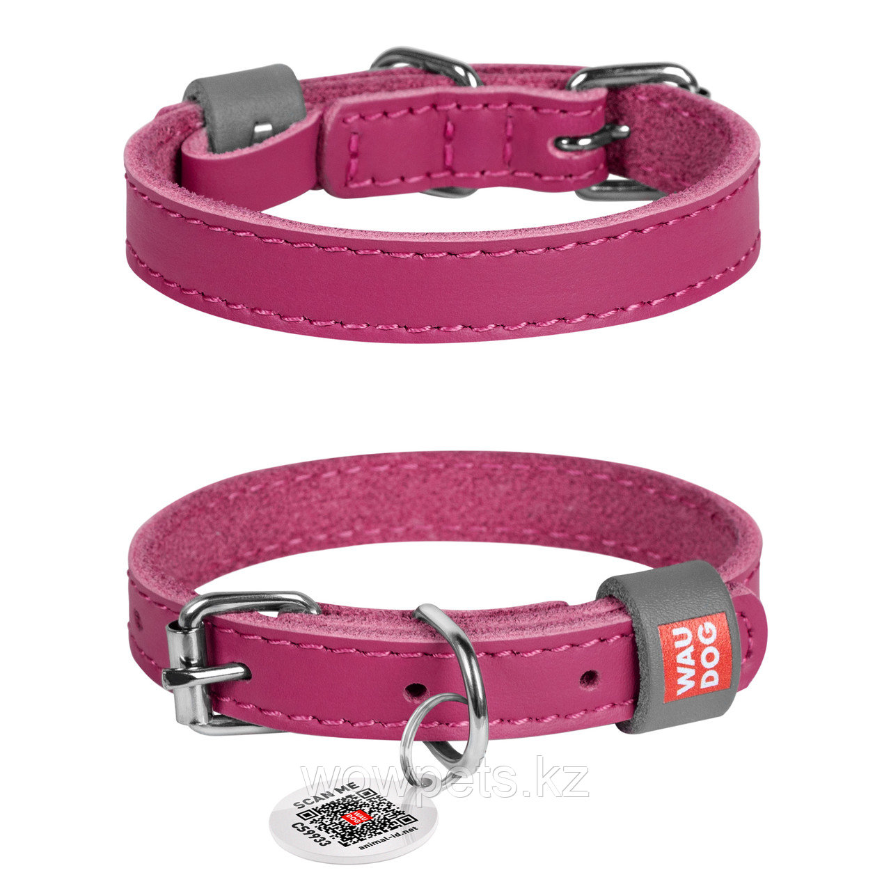 Ошейник для собак кожаный WAUDOG Classic, Розовый (О 21-29 см) - фото 1 - id-p114889548