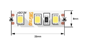 Лента светодиодная SWG 00-00009908 (SMD2835, 120 LED/м, 9.6 Вт/м, 12В , IP20, Цвет:Холо