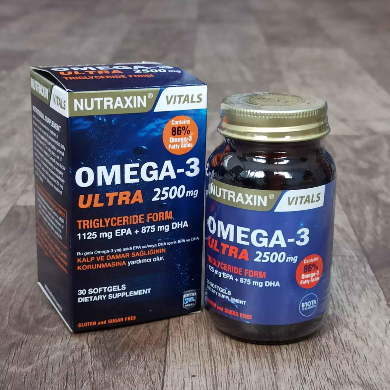 Нутраксин Омега-3 2500 мг. Nutraxin Omega-3 ultra, 30 капсул - фото 1 - id-p114906598