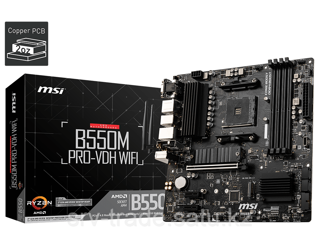 Материнская плата MSI B550M PRO-VDH WIFI AM4 4xDDR4 4xSATA3 2xM.2 VGA HDMI DP mATX - фото 1 - id-p114908029