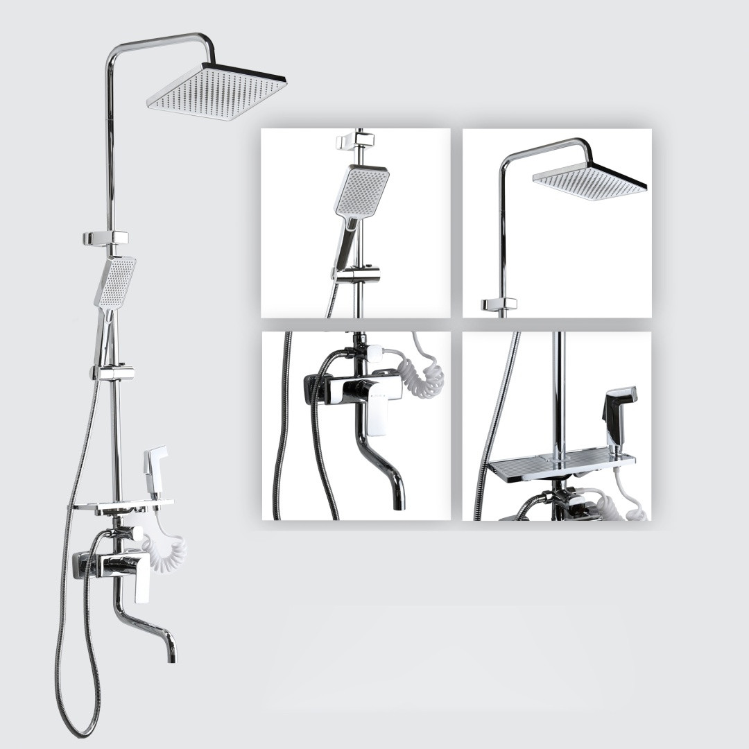 Душевая стойка со смесителем Atlas Adriano, хром, излив 15 см, латунь ...