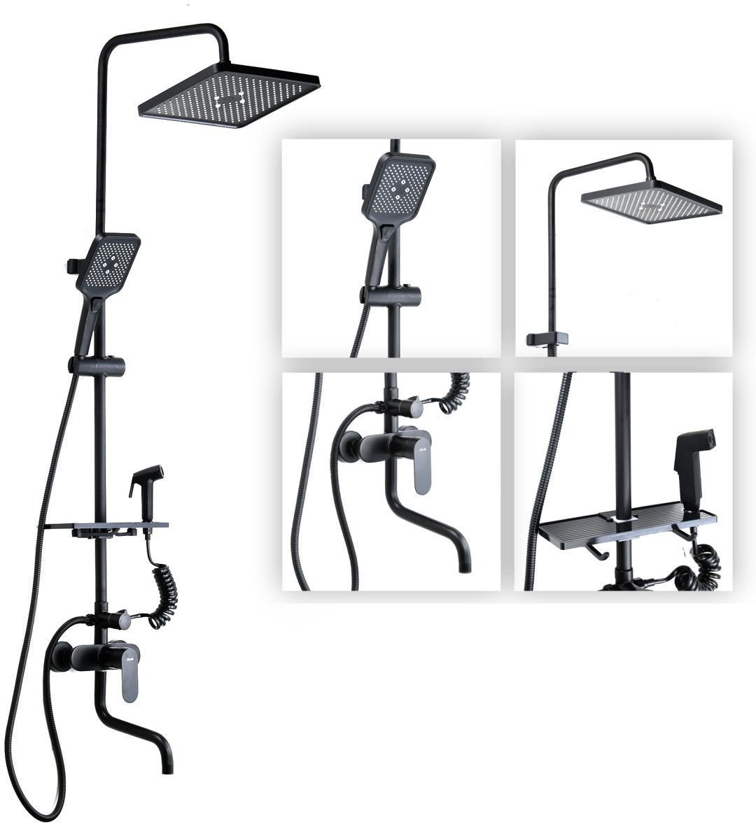 Душевая стойка со смесителем Atlas Vincent, черный матовый, излив 15 см ...