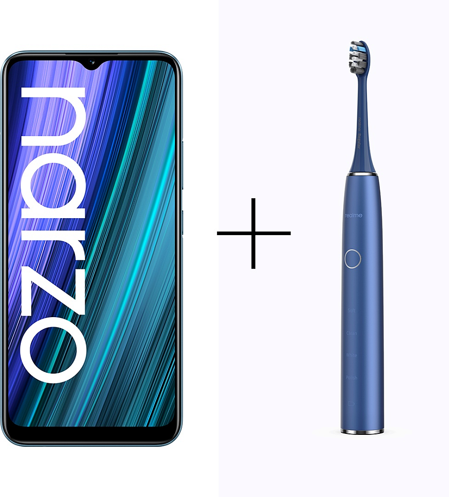 Смартфон Realme Narzo 50A 4/128Gb Oxygen Green + Realme M1 Sonic Toothbrush синяя - фото 1 - id-p114934221