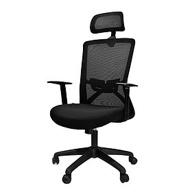 Кресло офисное "Executive Plus", ткань, спинка сетка, подголовник, черное