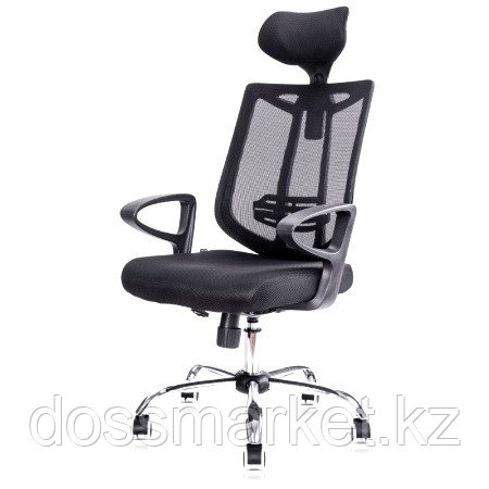 Кресло офисное"Airy", ткань, спинка сетка, подголовник, черное