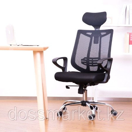 Кресло офисное"Airy", ткань, спинка сетка, подголовник, черное - фото 3 - id-p114936680