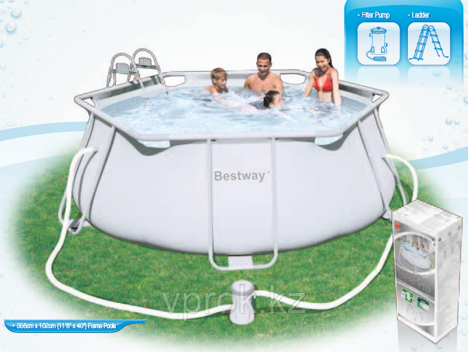 Бассейн каркасный 356x102 см, V-6320л, Bestway 56246, с фильтром и лестницей - фото 2 - id-p14607243