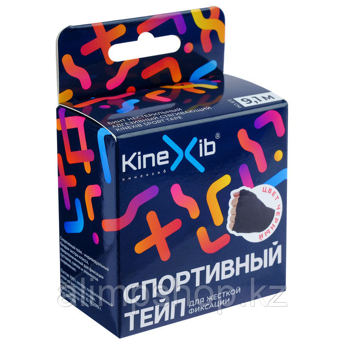 Спортивный тейп Kinexib, 3,8 см х 9,1 м, белый черный, Чёрный - фото 1 - id-p114739759