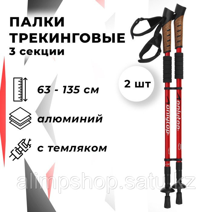 Палки для скандинавской ходьбы ONLYTOP, телескопические, 3 секции, до 135 см, 2 шт., цвет МИКС - фото 1 - id-p114739849
