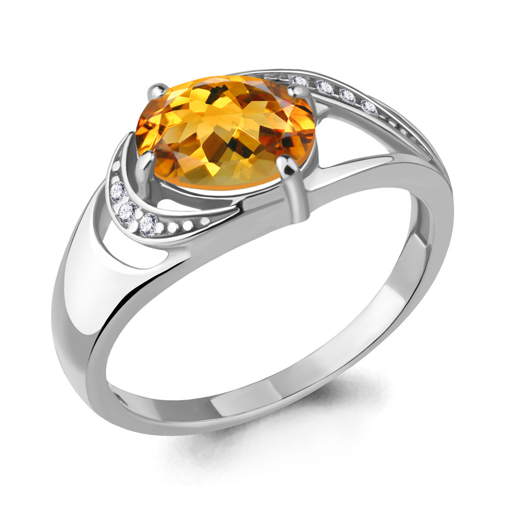 Серебряное кольцо Цитрин Фианит Aquamarine 6914906А.5 покрыто родием - фото 4 - id-p66384760