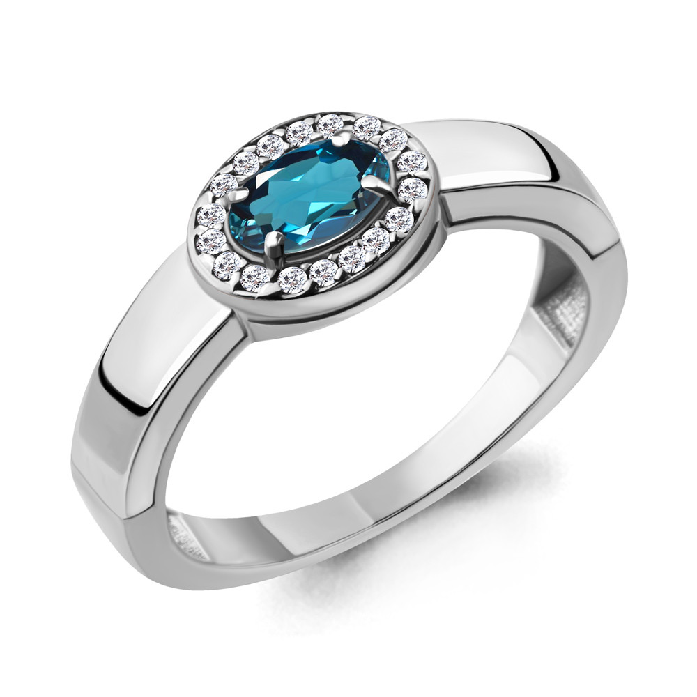 Серебряное кольцо Топаз Лондон Блю Фианит Aquamarine 6911708А.5 покрыто родием - фото 4 - id-p68349822