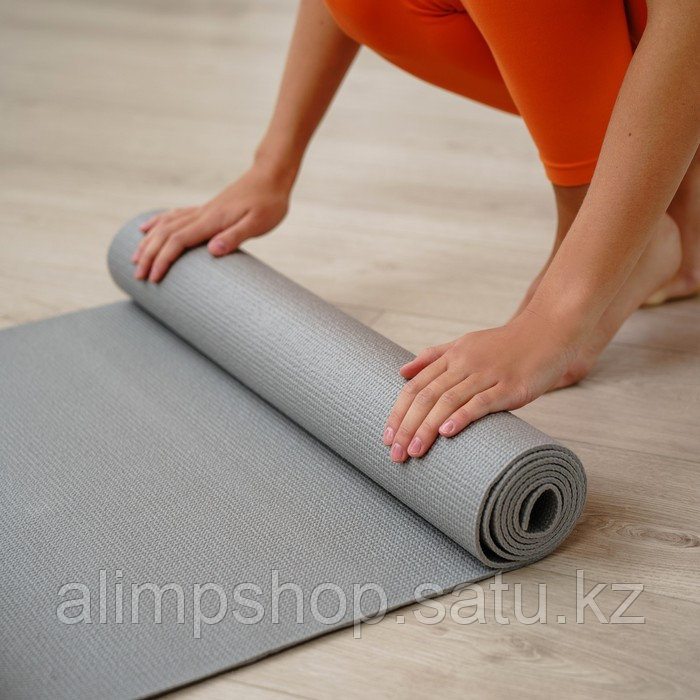 Коврик для йоги Sangh, 173х61х0,4 см, цвет тёмно-синий 24 шт, серый, Серый - фото 3 - id-p115013322
