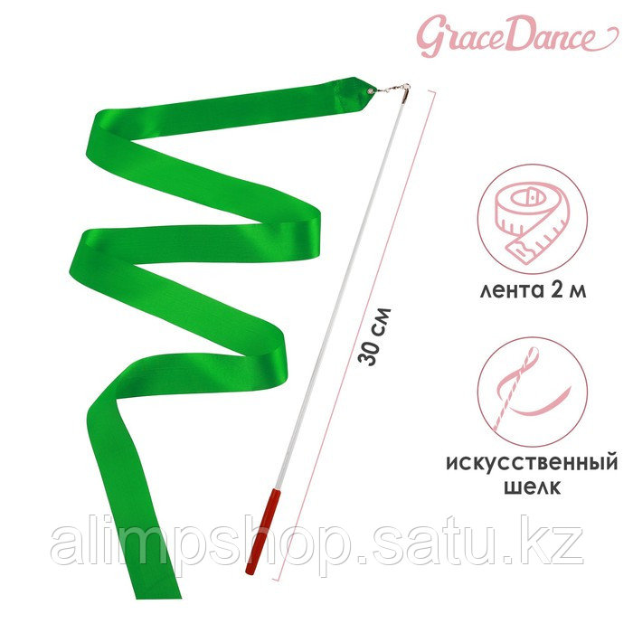 Лента гимнастическая с палочкой Grace Dance, 2 м, цвет оранжевый 500 шт, зеленый, Зелёный - фото 1 - id-p115013486
