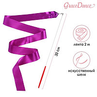 Grace Dance таяқшасы бар гимнастикалық лента, 2 м, түсі қызғылт сары 500 дана, Күлгін, Күлгін