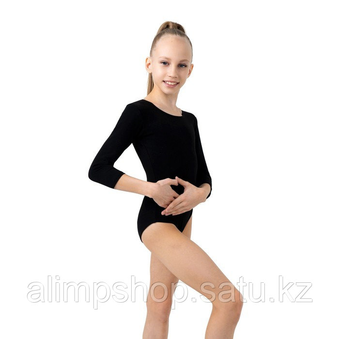 Купальник гимнастический Grace Dance, с рукавом 3/4, р. 28,30,32,34 цвет чёрный 100 шт, 32", 110, 116 - фото 3 - id-p115013670