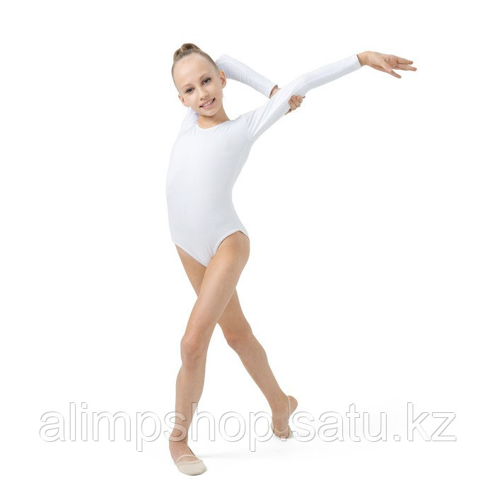 Купальник гимнастический Grace Dance, с длинным рукавом, р. 32, цвет белый - фото 4 - id-p115013711
