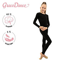 Комбинезон гимнастический Grace Dance, c длинным рукавом, р. 28, цвет чёрный