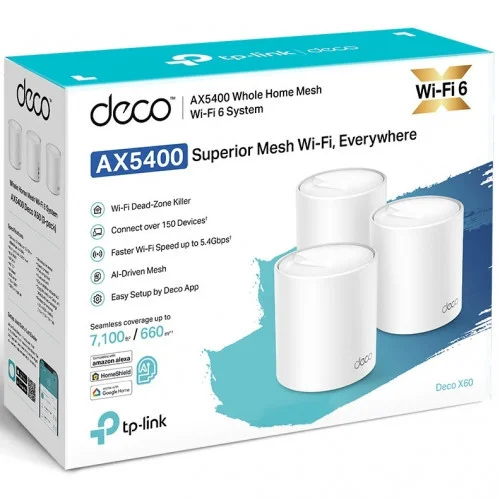 Домашняя Mesh Wi-Fi система GbE AX5400 Tp-Link Deco X60 (3 устройства)