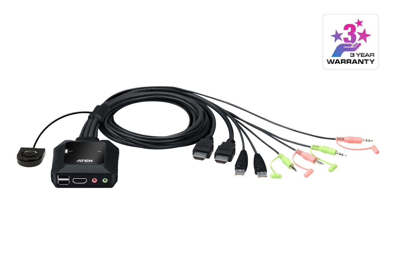 2-портовый KVM-переключатель с кабелем USB 4K HDMI и дистанционным переключателем портов CS22H ATEN - фото 1 - id-p115015733