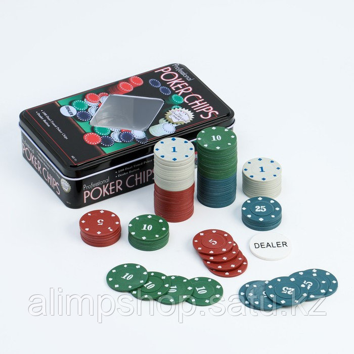 Покер, набор для игры, фишки с номиналом 100 шт, 11.5 х 19 см - фото 1 - id-p115016641