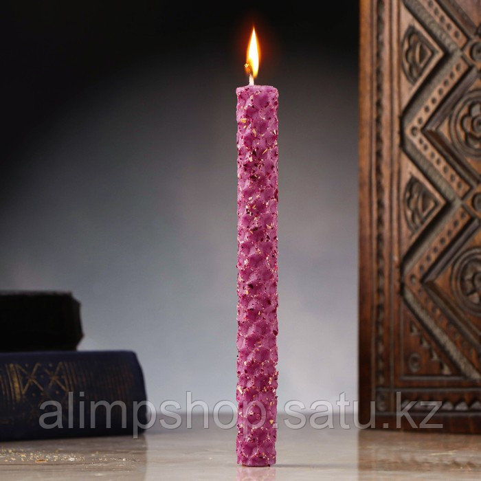 Свеча из вощины с розой "Энергия, гармония и блаженство", 13х1,7 см, 1 ч, фиолетовый - фото 1 - id-p115024956