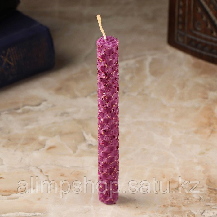 Свеча из вощины с розой "Энергия, гармония и блаженство", 13х1,7 см, 1 ч, фиолетовый - фото 2 - id-p115024956