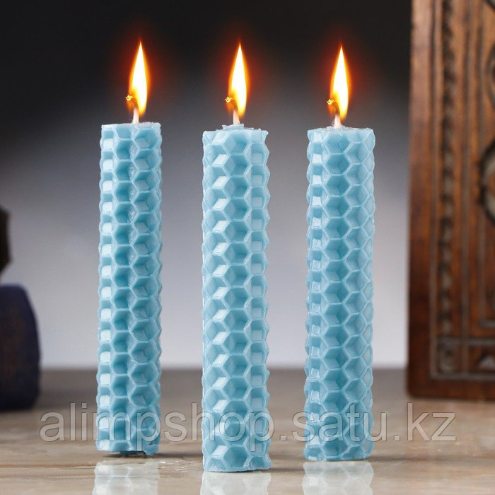 Набор свечей из вощины "Спокойствие и внутренняя гармония", 3 шт, 8х1,7 см, 45 мин, голубой - фото 1 - id-p115024975