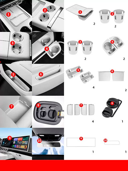 Силиконовые накладки для салона авто Lixiang L9, 21 элементов (Белый)