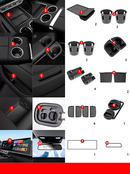 Силиконовые накладки для салона авто Lixiang L9, 21 элементов (Черный) - фото 1 - id-p115044887