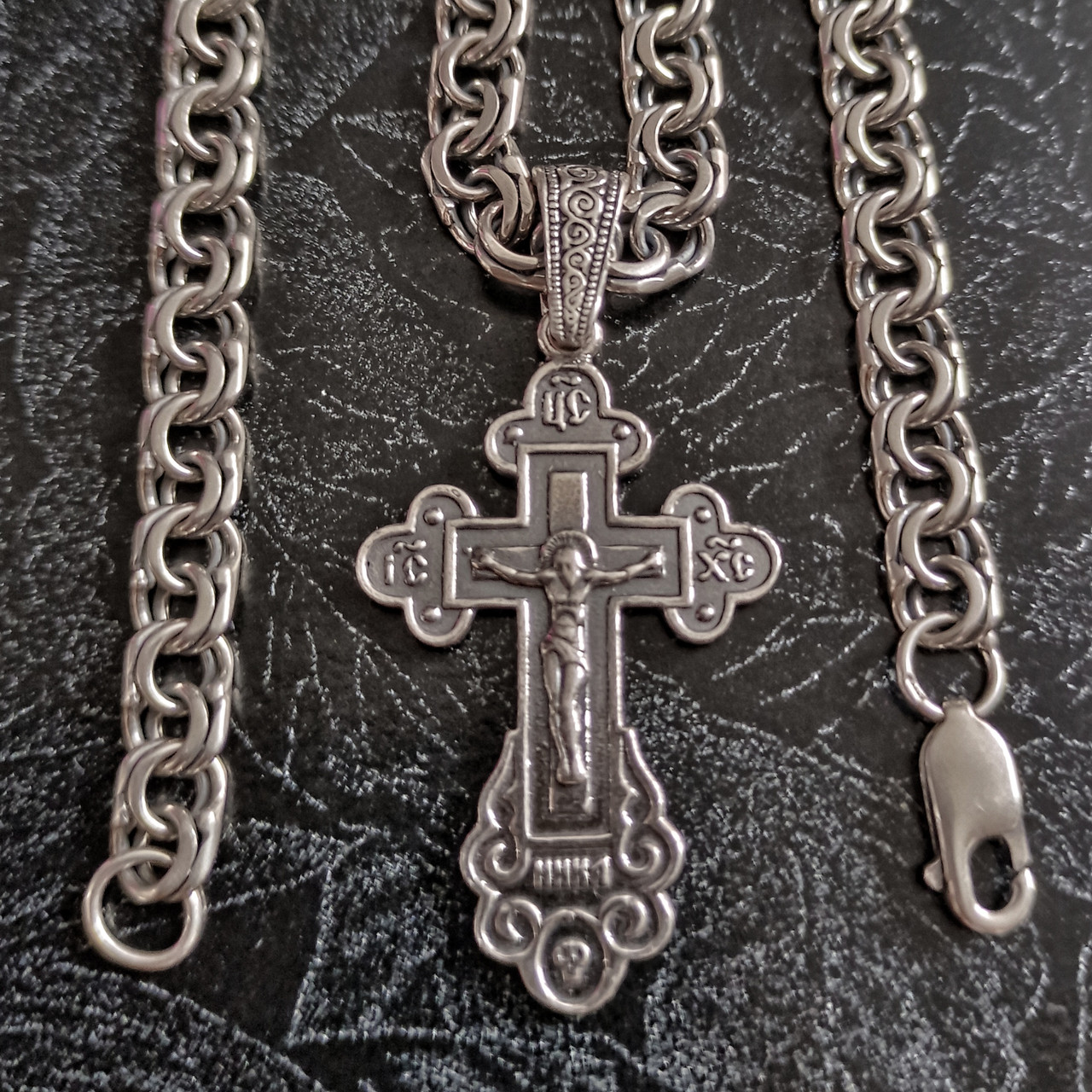 Серебряная цепочка и крестик для мужчин