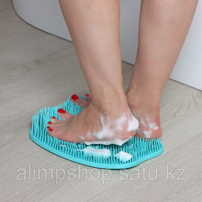 Силиконовый массажный коврик для мытья ног и тела, на присосках, цвет голубой - фото 8 - id-p115046146