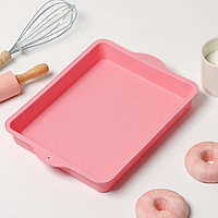 Форма силиконовая для выпечки с ручками Доляна «Прямоугольник», 30×22 см, цвет розовый