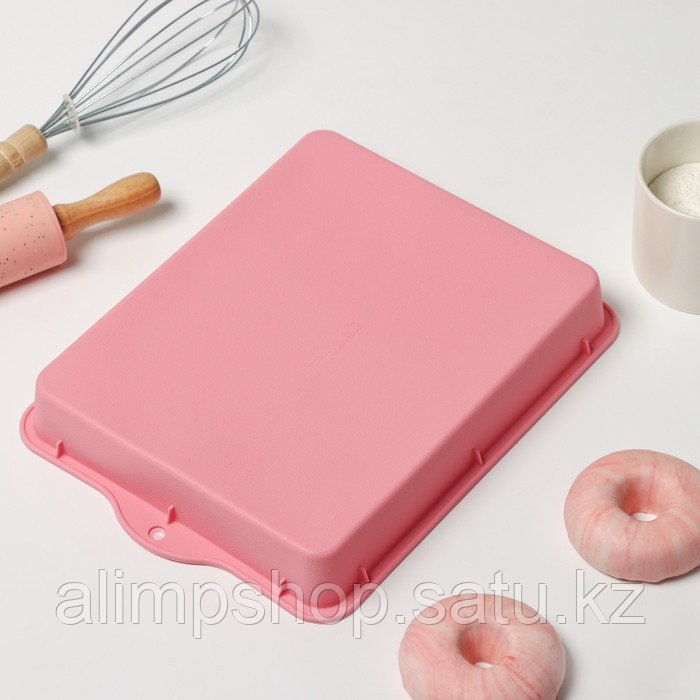 Форма силиконовая для выпечки с ручками Доляна «Прямоугольник», 30×22 см, цвет розовый - фото 2 - id-p115053655
