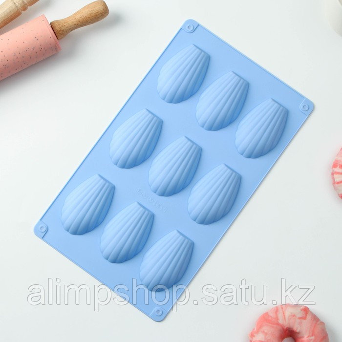 Форма силиконовая для выпечки Доляна «Ракушка», 29,5×17 см, 9 ячеек (6,7×4,5×1,3 см), цвет голубой - фото 2 - id-p115053656