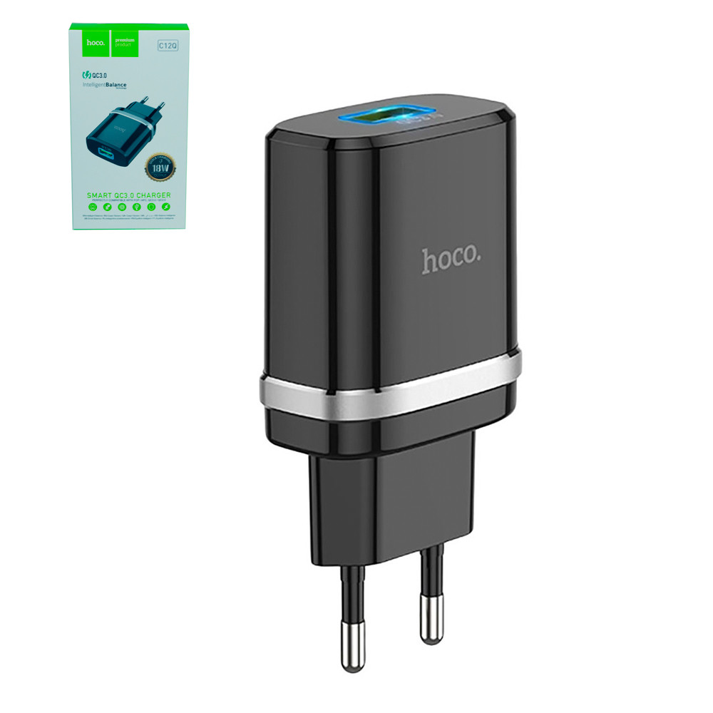 Сетевое зарядное устройство Hoco C12Q QC3.0 18W, Black