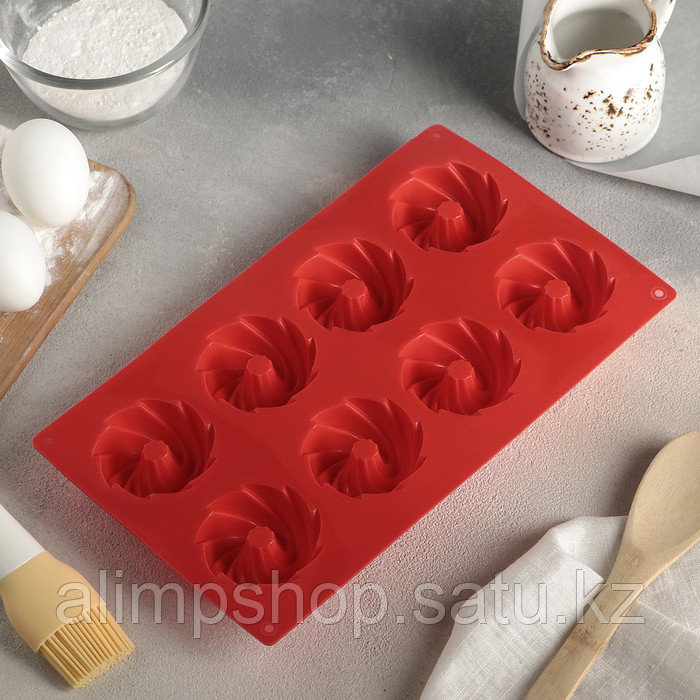 Форма силиконовая для выпечки Доляна «Немецкий кекс. Вихрь», 28,5×17 см, 8 ячеек, цвет розовый - фото 3 - id-p115053664
