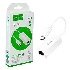 USB Адаптер Type-C to RJ45, OTG Erment Adapter, Hoco UA22, White
