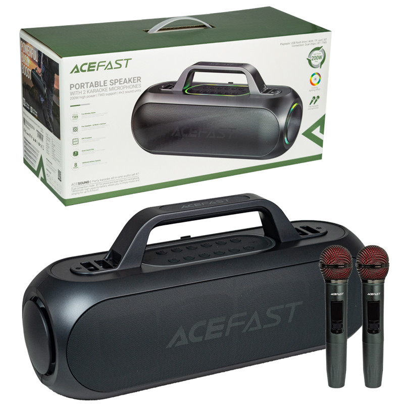 Портативная караоке-система Bluetooth AceFast K1, 2 Microphone, Black - фото 1 - id-p115053325