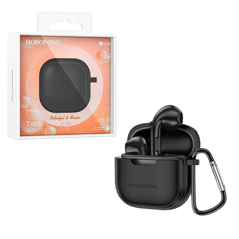 Bluetooth гарнитура Borofone BW29 TWS Headset, With Silicone Case, Black