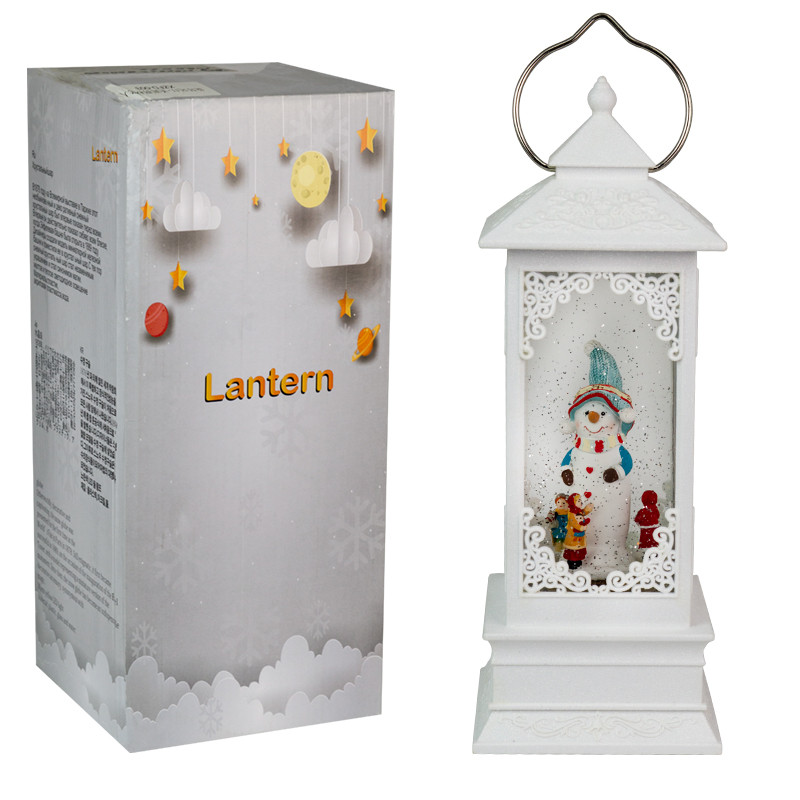 Светильник-фонарь декоративный Снеговик, с эффектом снега, квадратный, (XZFD-006), White