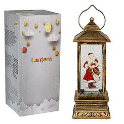 Светильник-фонарь декоративный Дед Мороз с посохом, с эффектом снега, квадратный, (XZFD-003), Bronze