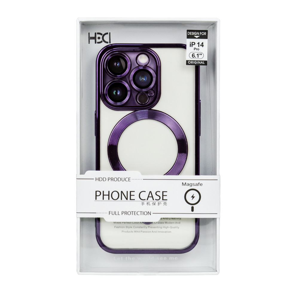 Чехол для Apple iPhone 14 Pro (6.1*) back cover HDD, Magsafe, Purple/Clear - фото 1 - id-p115023968
