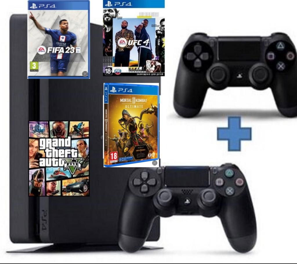 Sony PlayStation 4 Slim Б/У + геймпад + MK 11 ULT + GTA5 + FIFA24 + UFC4 - фото 1 - id-p115058412